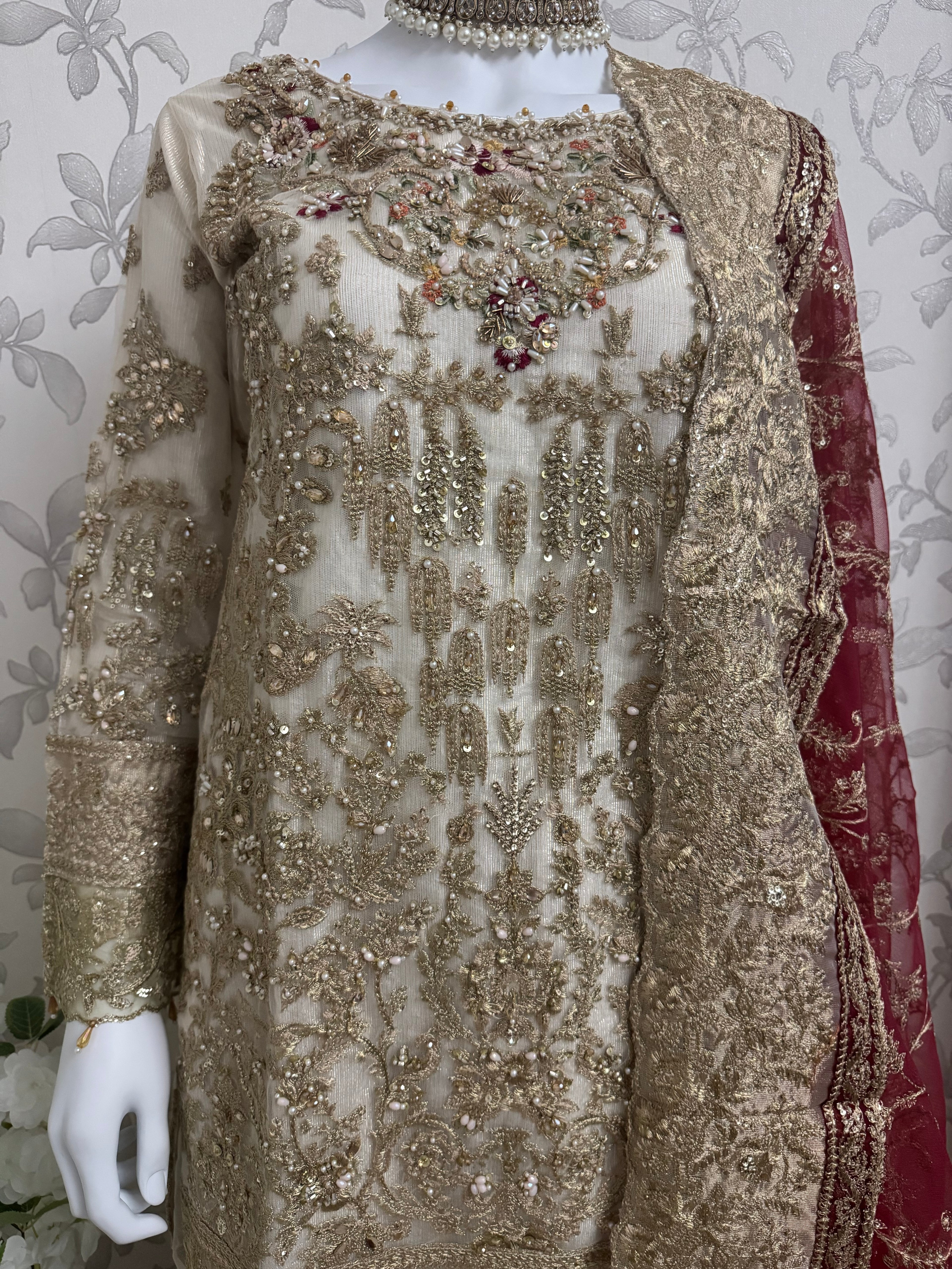 DULHAN | 3 piece heavy Embroidered Net Pakistani wedding Bridal Gharara Suit