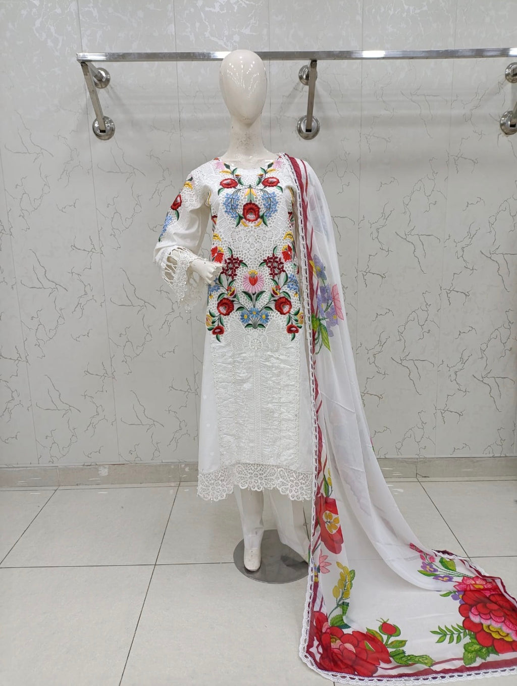 Ivory Bloom | 3 piece Luxury Embroidered Lawn Suit