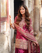TABIR | 3 piece Luxury Embroidered silk Suit with LONG SHIRT | Wedding & Festive Wear