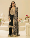 Black Embroidered 3 piece Sharara Suit | Pakistani Wedding Guest Dress