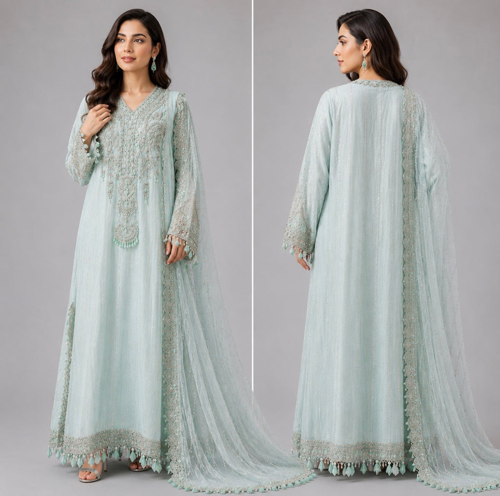 Celeste Ice Pearl heavy Embellished 3 piece Kaftan wedding dress