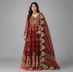 Rust Royale | heavy Embroidered Anarkali 3-Piece Suit with banarsi Organza Dupatta