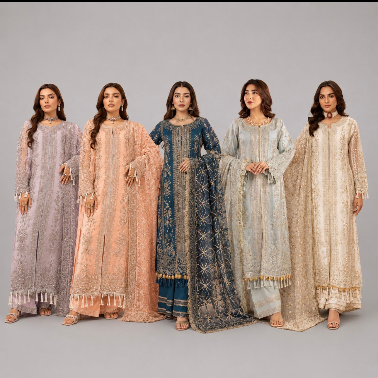 NUREH | 3 piece heavy embroidered soft organza wedding suit