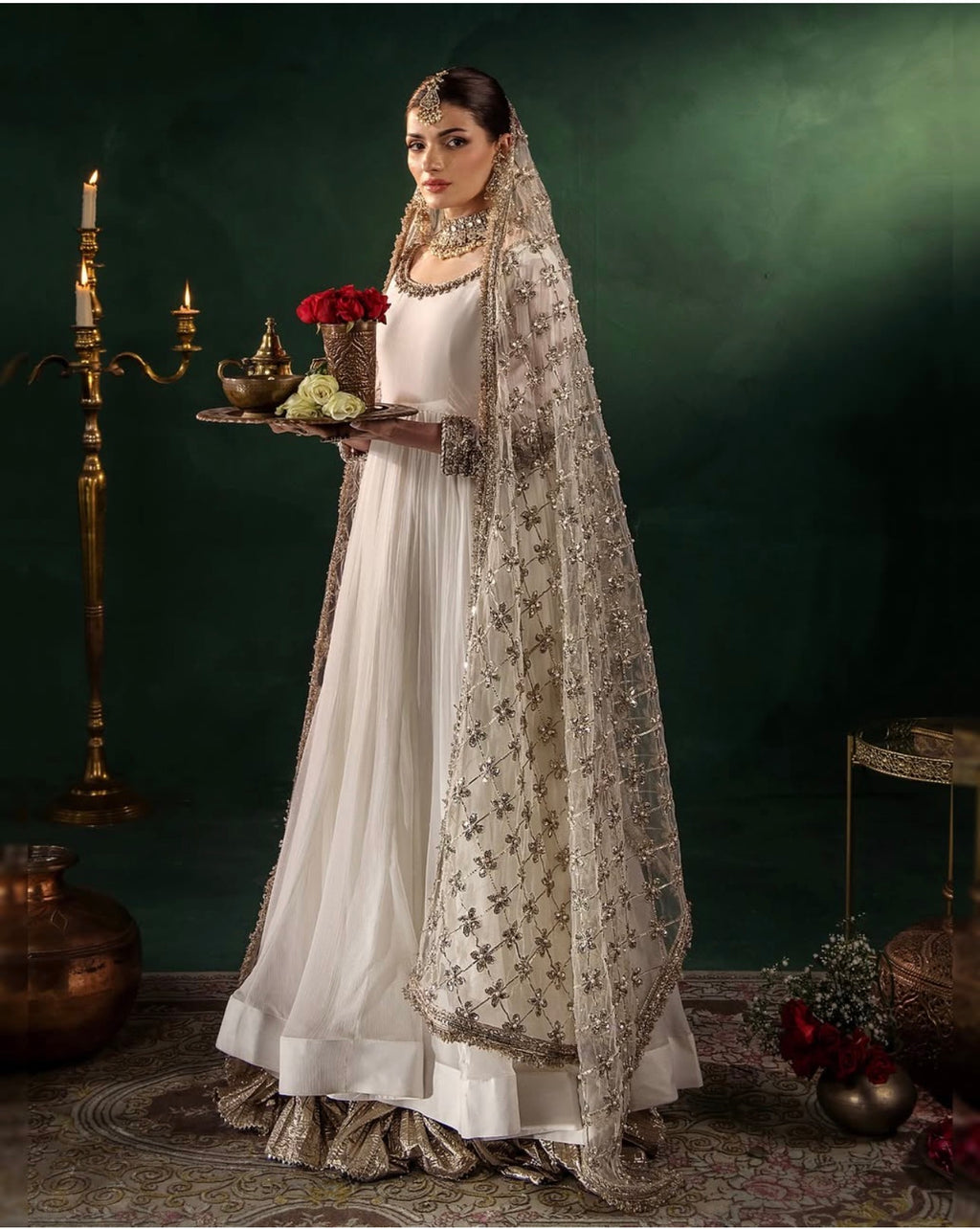 DILRUBA | 3 piece embroidered chiffon wedding wear Anarkali suit - white