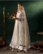 DILRUBA | 3 piece embroidered chiffon wedding wear Anarkali suit - white
