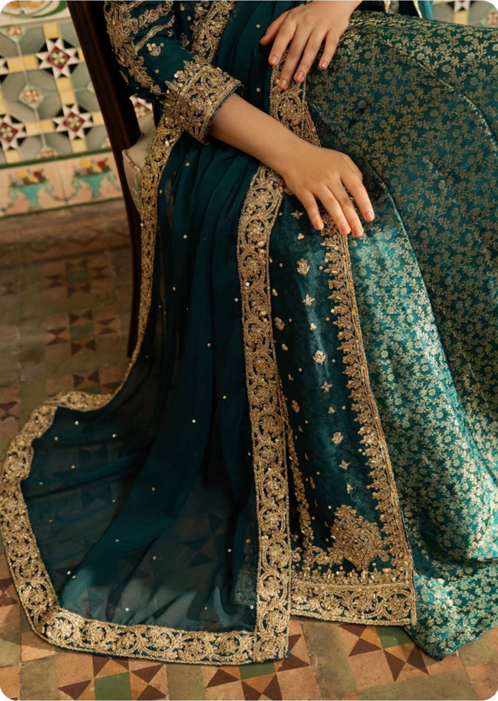 NAZLEEN | 3 piece embroidered Chiffon wedding Suit
