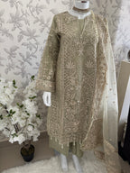 AFROZ Sage green | 3 piece Embroidered soft Organza Suit