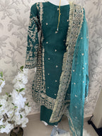 AFROZ Emerald | 3 piece Embroidered soft Organza Suit