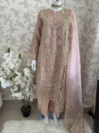 AFROZ Blush Pink | 3 piece Embroidered soft Organza suit