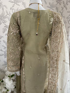 AFROZ Sage green | 3 piece Embroidered soft Organza Suit