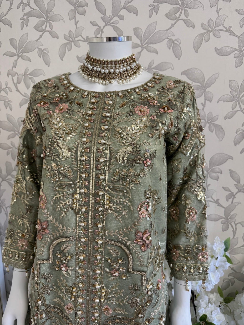 PEARLS | Luxury Hand Embellished Pakistani 3 piece sharara Suit