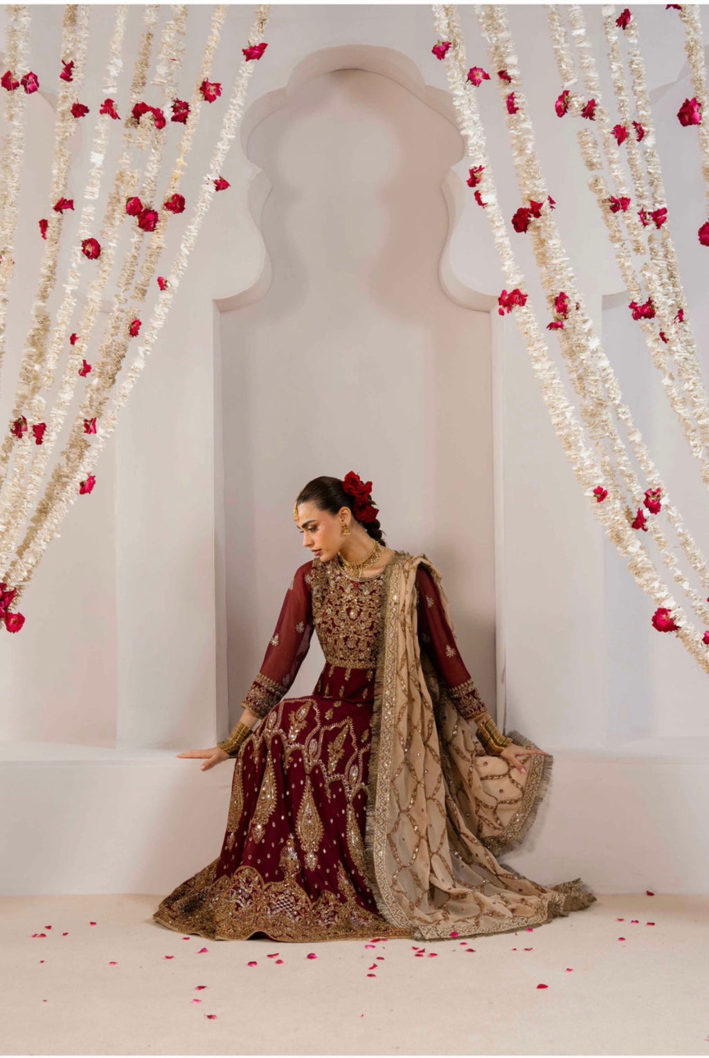 ALANI Royal Maroon | 3 pieces heavy embroidered chiffon Maxi Dress