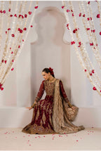 ALANI Royal Maroon | 3 pieces heavy embroidered chiffon Maxi Dress