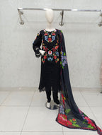 Midnight Bloom | 3 piece Luxury Embroidered Lawn Suit