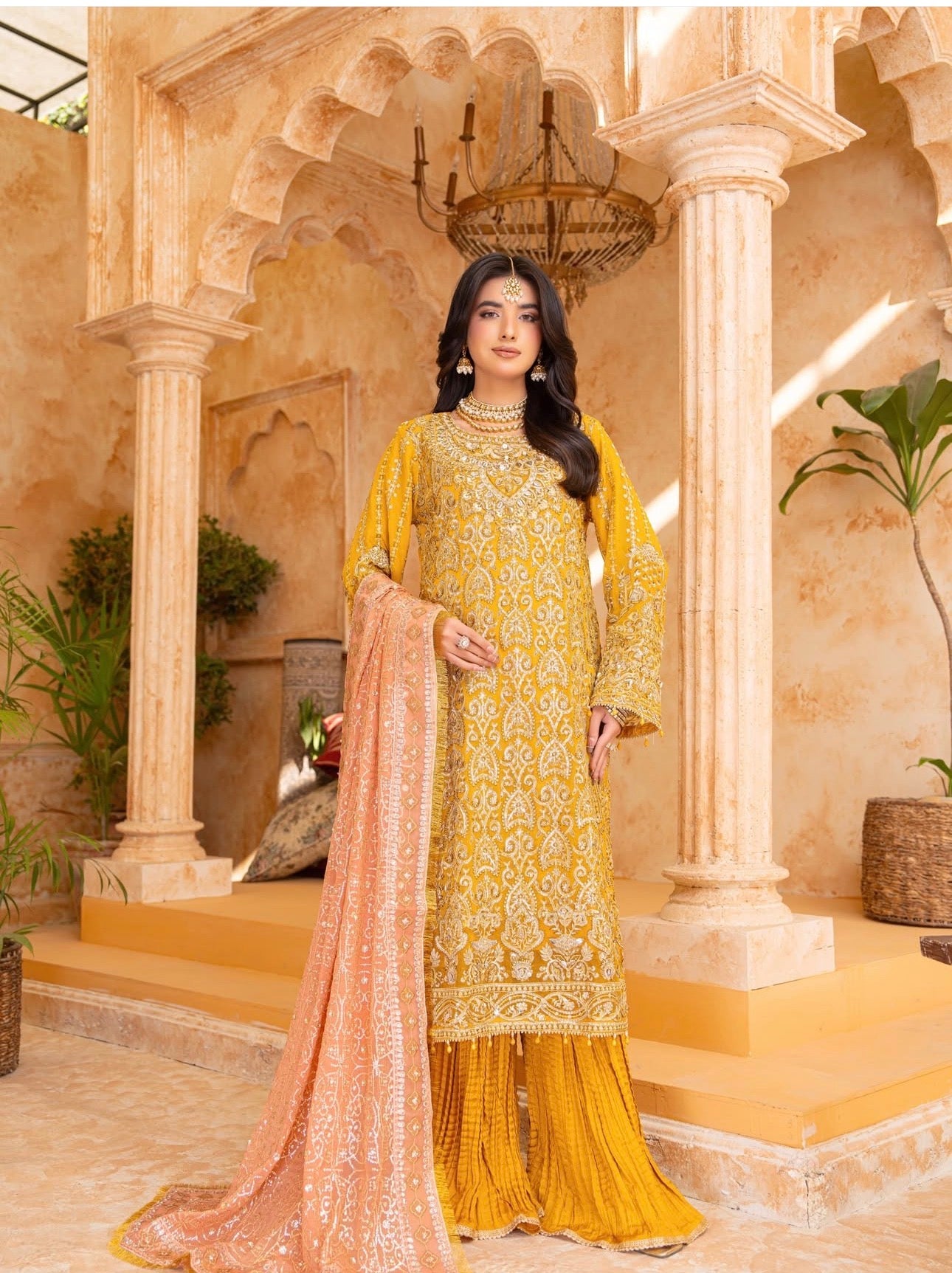 SHAMA | 3 piece heavy embroidered chiffon sharara suit