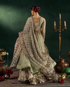 DILRUBA | 3 piece Embroidered chiffon Bridal Anarkali suit- Sage green