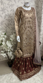 AMAIRA | 3 pieces heavy Embroidered shinny Masoori wedding Gharara Suit