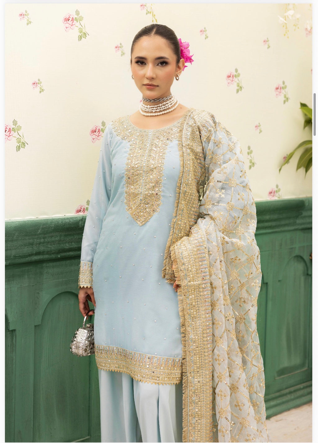 HAYA | 3 piece chiffon suit with heavy embroidered organza duppatta