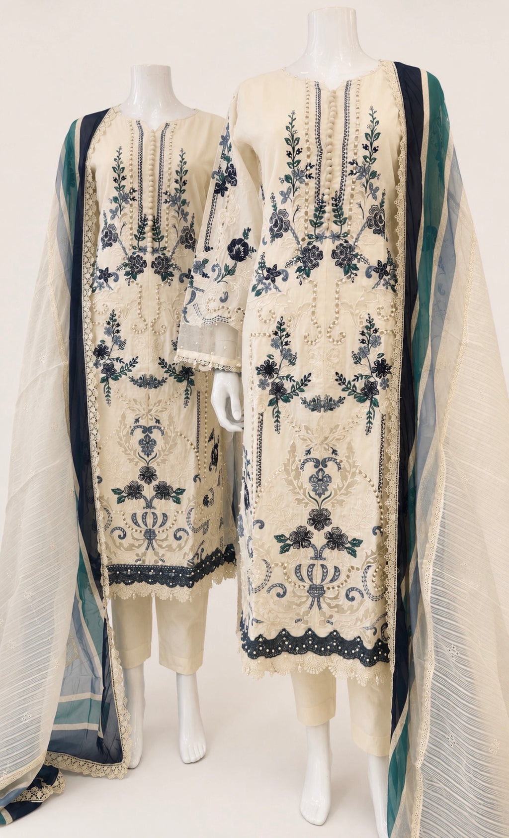 Azure Bloom | 3 piece Luxury Embroidered Lawn Suit