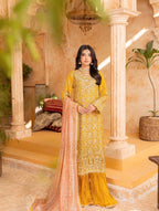 SHAMA | 3 piece heavy embroidered chiffon sharara suit