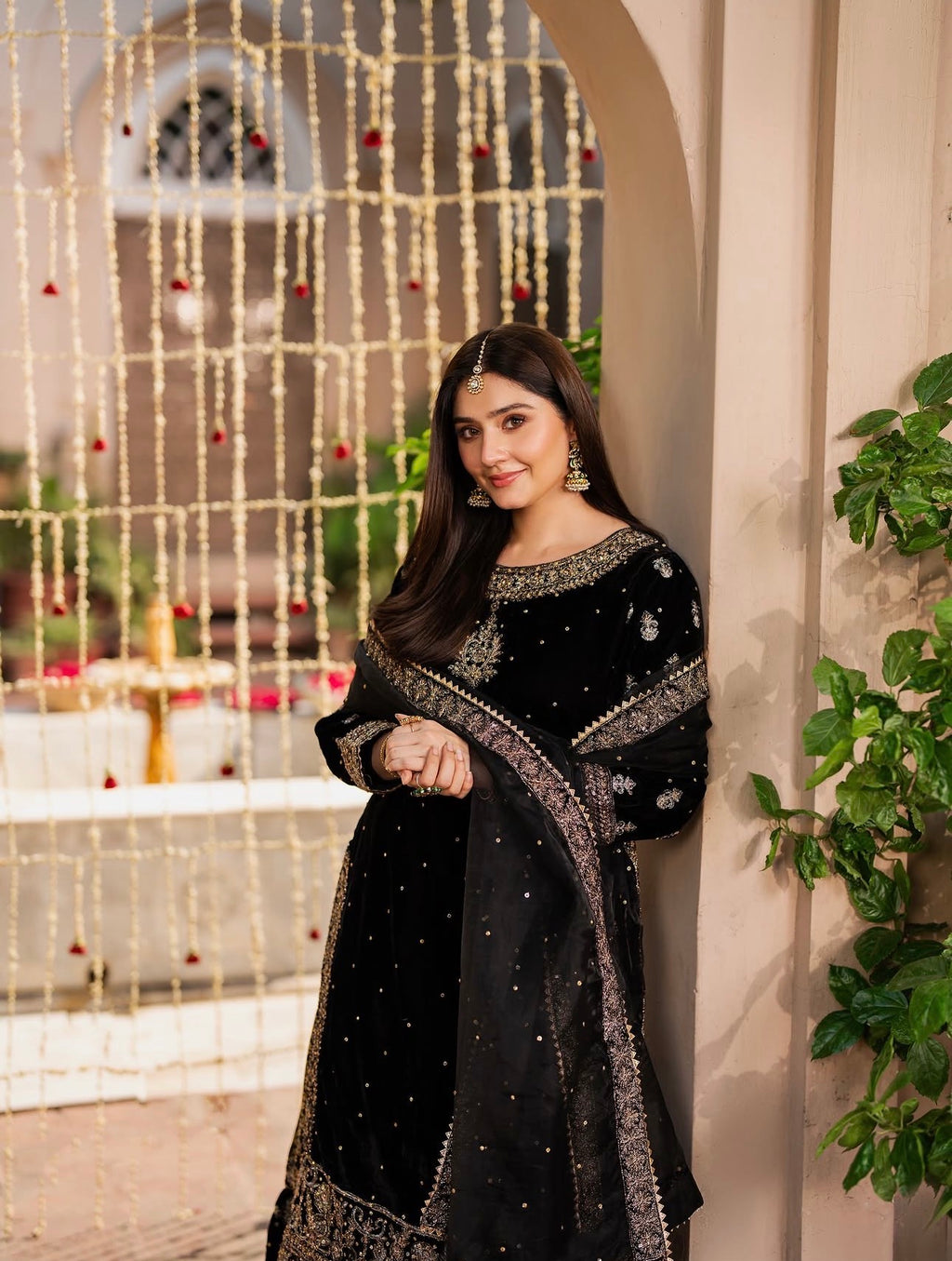MEHVAR | 3 piece Heavy Embroidered velvet Farshi Gharara suit