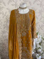 SAFFA | 3 piece Embroidered Chiffon Gharara Suit