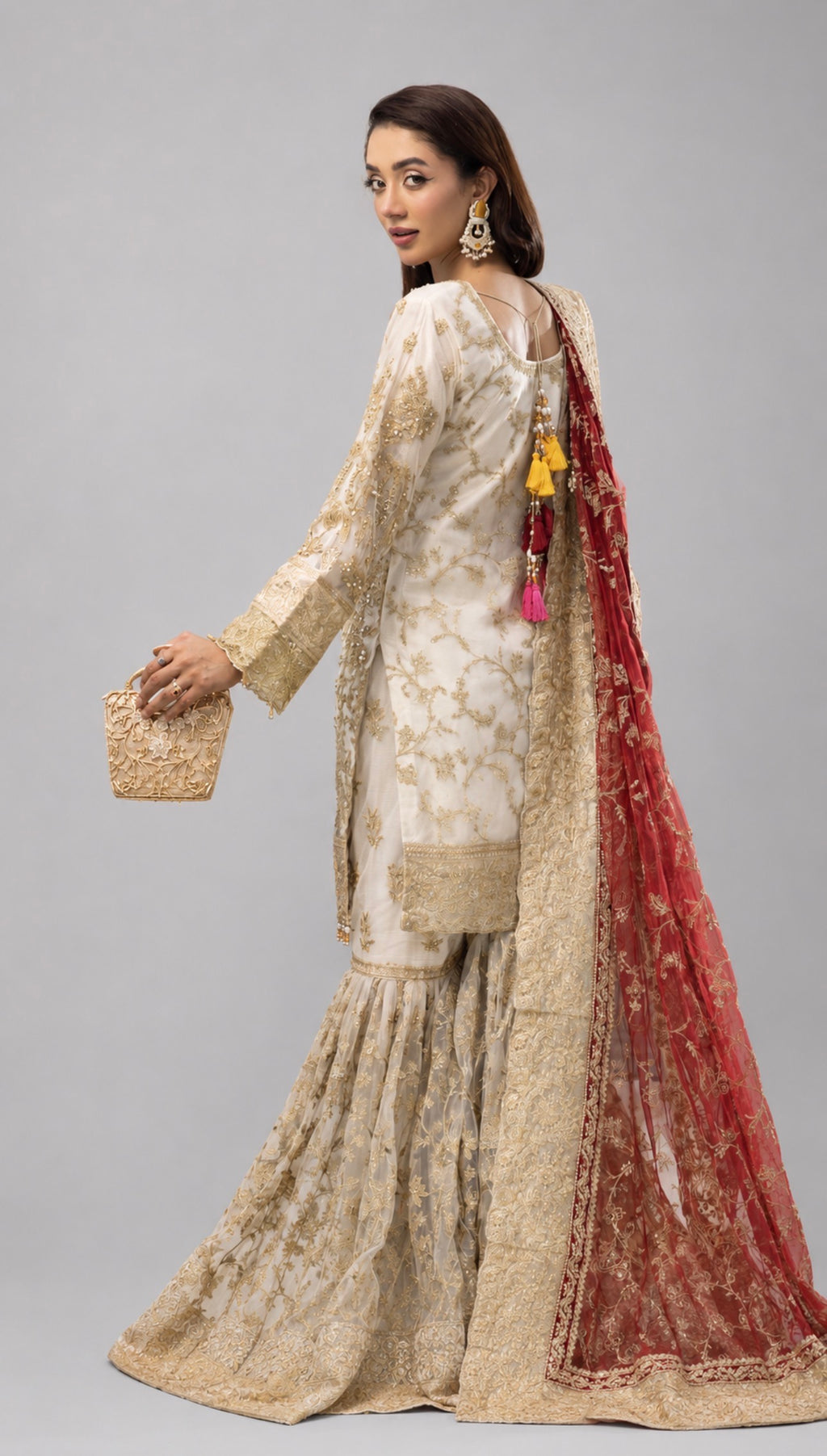 DULHAN | 3 piece heavy Embroidered Net Pakistani wedding Bridal Gharara Suit