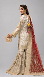 DULHAN | 3 piece heavy Embroidered Net Pakistani wedding Bridal Gharara Suit