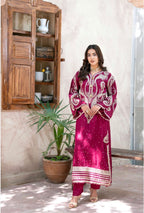ROYA | 2 piece Magenta Embroidered viscose Kaftan Set Festive & Party Wear