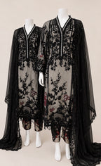 Noir Blossom | 3 piece Luxury Embroidered Net Suit