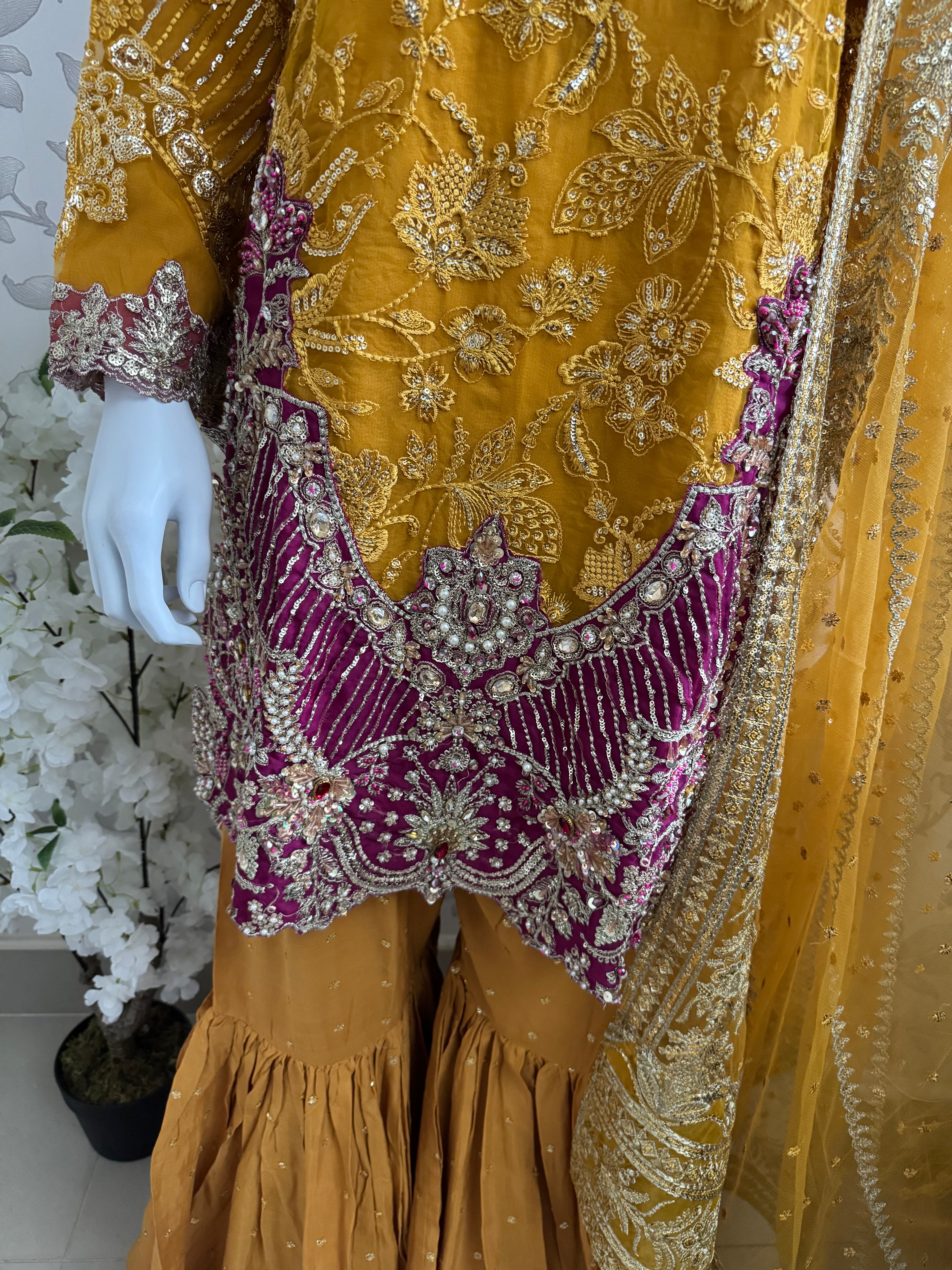 IMROZIAA | 3 piece Embroidered chiffon wedding Gharara Suit