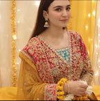 SATRANGI | 4 piece heavy Embroidered Chiffon Bridal Mayon Maxi suit