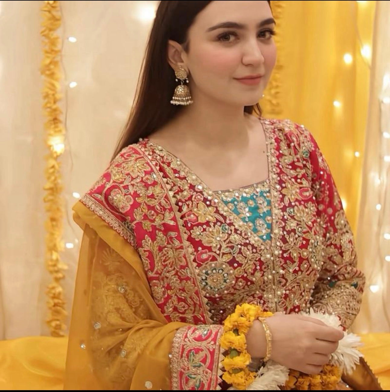 SATRANGI | 4 piece heavy Embroidered Chiffon Bridal Mayon Maxi suit