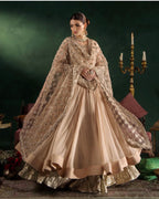 DILRUBA | 3 piece embroidered chiffon Bridal Anarkali suit - Champagne Beige