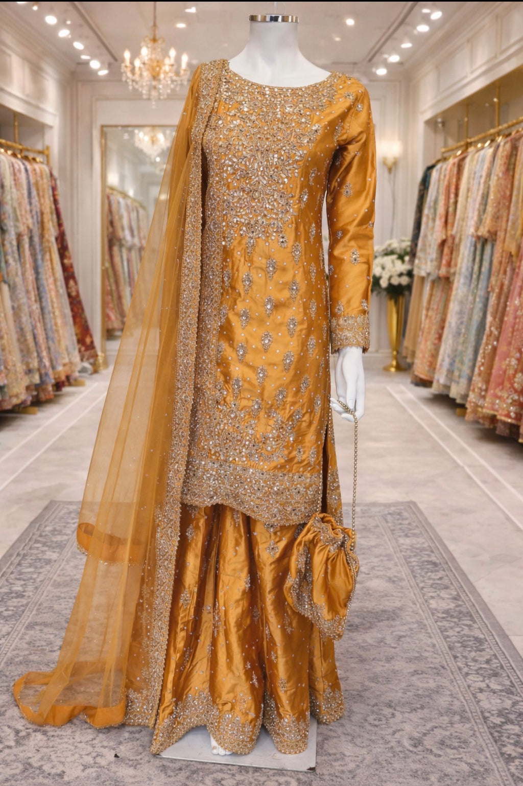 RANGOLI | 4 piece heavy Embroidered Silk wedding stitched Suit