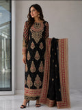 MAAHI | 3 piece heavy Embroidered Silk wedding wear suit- BLACK