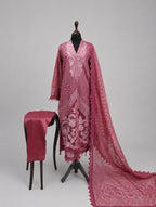 D4 VELVET-Rosewood Pink Elegance Embroidered 3 Piece Luxury Suit