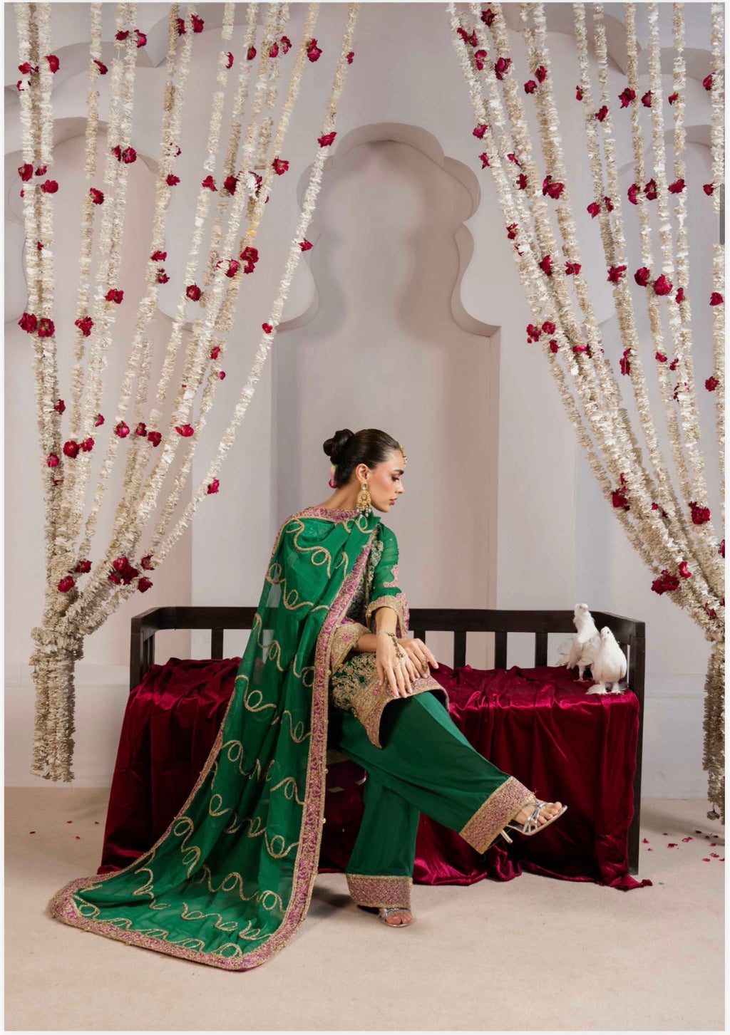 ALANI Emerald Green | 3 pieces heavy Embroidered chiffon suit