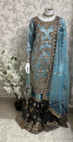 AMAIRA | 3 pieces heavy Embroidered shinny Masoori wedding Gharara Suit