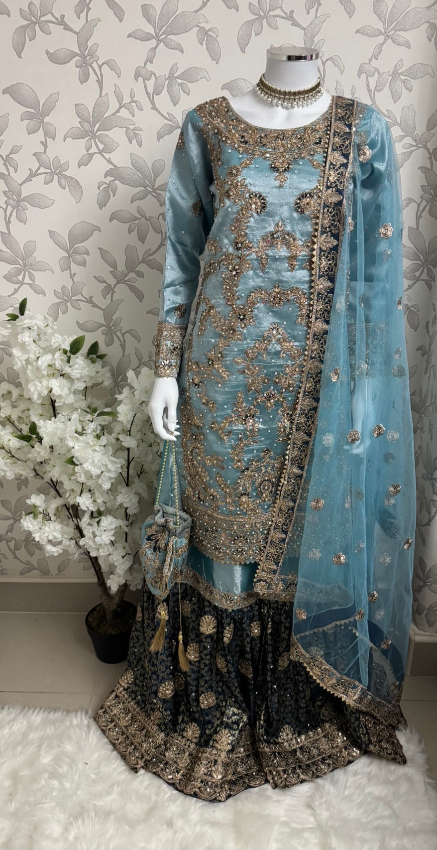 AMAIRA | 3 pieces heavy Embroidered shinny Masoori wedding Gharara Suit