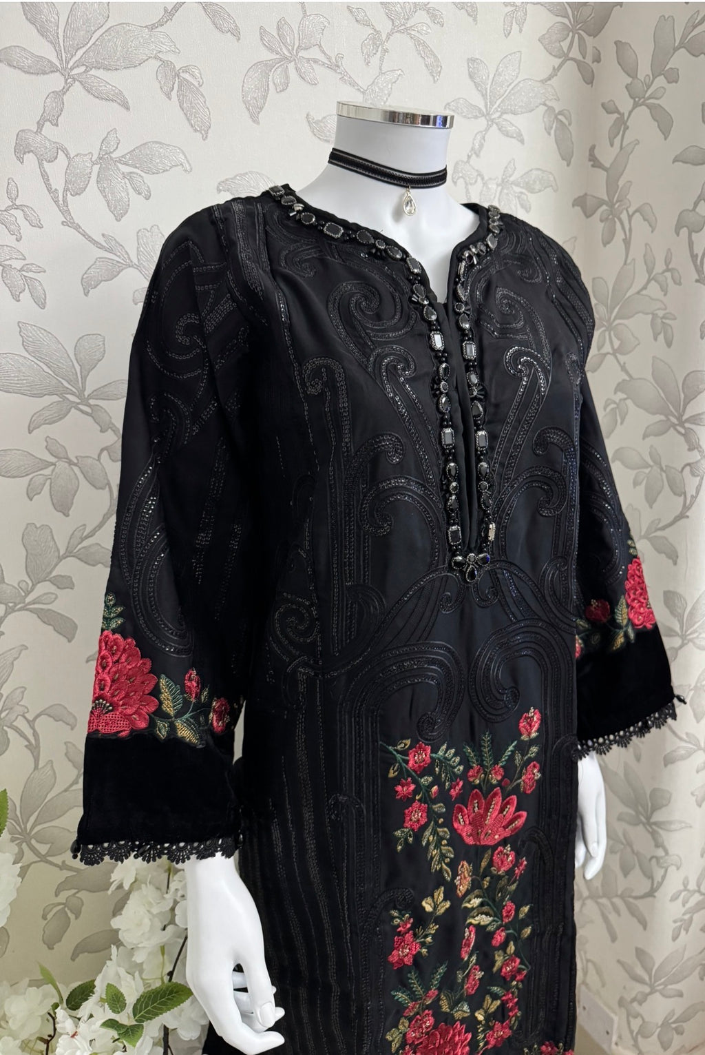 D9 MARIA.B Inspired Black Embroidered 3PC Suit