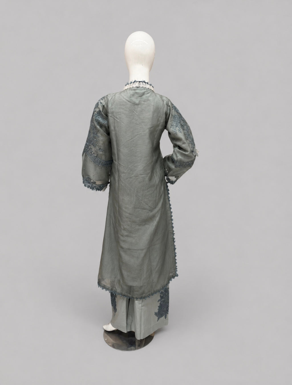 Sage Elegance | 3 piece Luxury Embroidered khaadi Net Suit