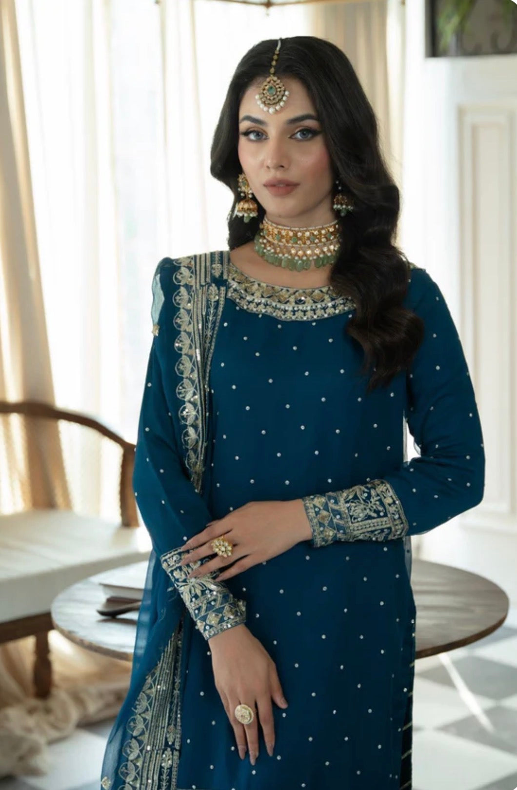 DIYA 3-Piece Pakistani Gharara Suit – Luxury Chiffon Wedding Wear
