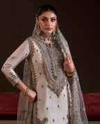SILVER MOON | 3 piece Embroidered SILK Suit with Embroidered Net Dupatta