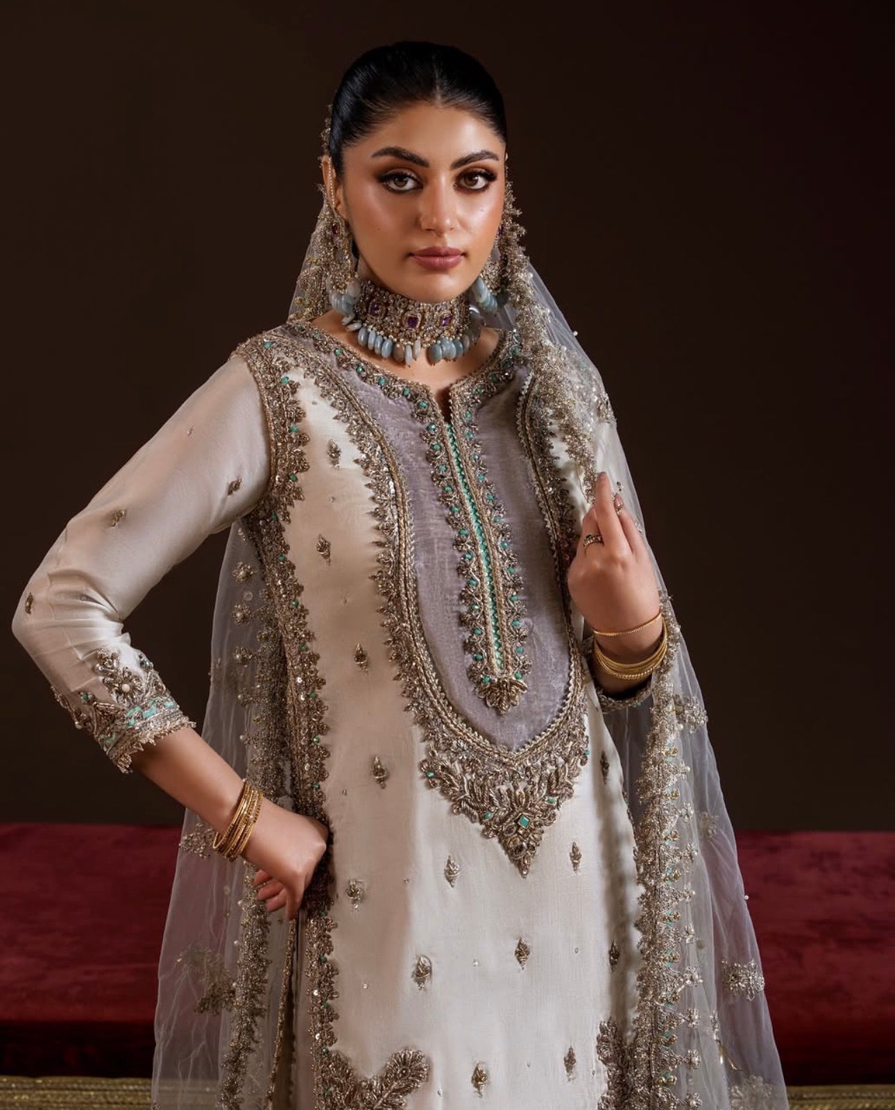 SILVER MOON | 3 piece Embroidered SILK Suit with Embroidered Net Dupatta