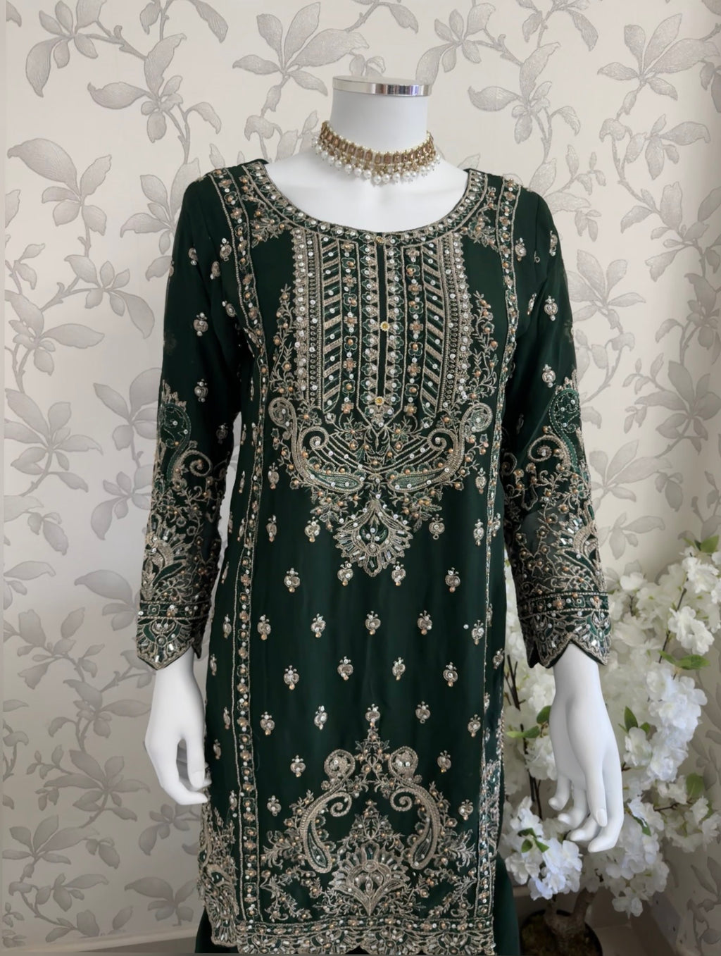 SAFFA | 3 piece Embroidered Chiffon Gharara Suit