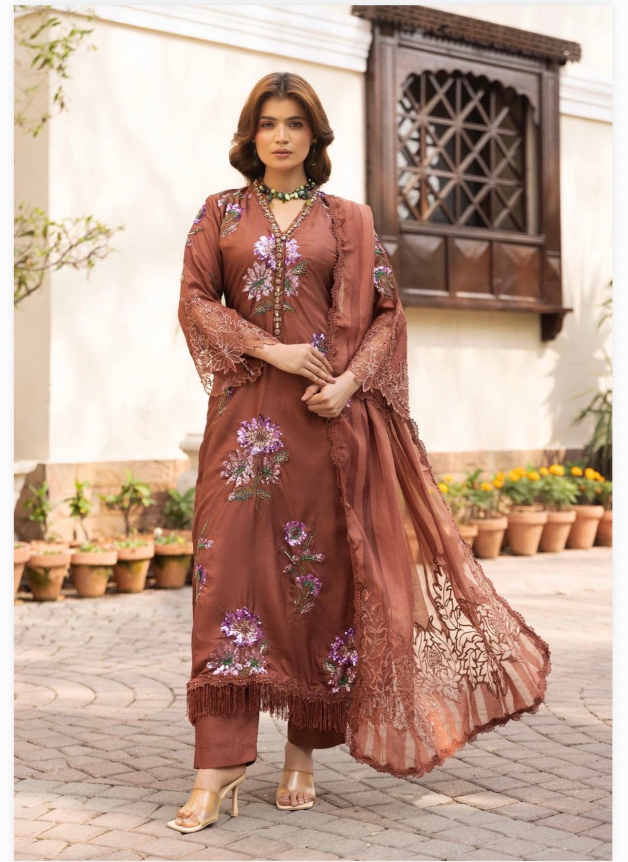 3 piece Luxury Embroidered silk Suit