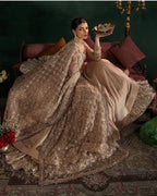 DILRUBA | 3 piece embroidered chiffon Bridal Anarkali suit - Champagne Beige