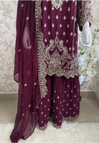 SAFFA | 3 piece Embroidered Chiffon Gharara Suit