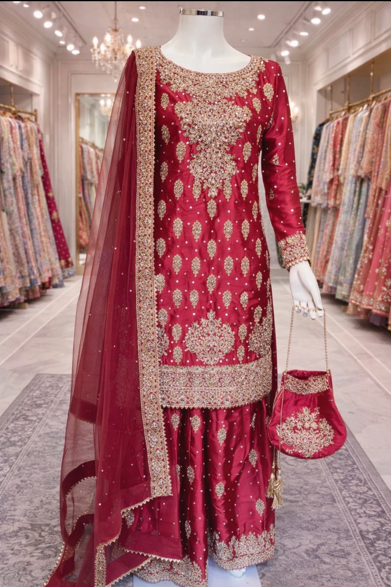 RANGOLI | 4 piece heavy Embroidered Silk wedding stitched Suit